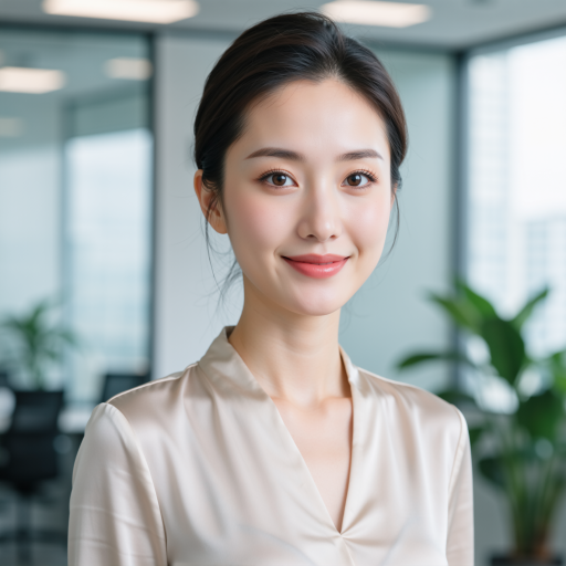 三十岁左右女性头像，穿浅色职业装，棕色长发，自然光线背景，年轻活力，销售总监形象