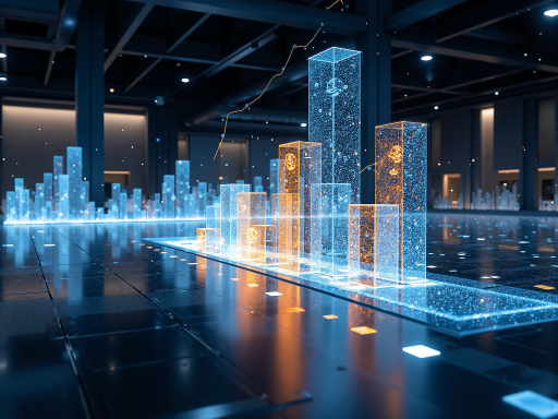 现代化城市天际线夜景，高楼大厦灯火通明，象征未来发展，蓝色调光影效果，展现科技感